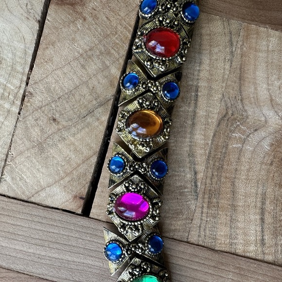 VTG Byzantine Etruscan Mogul Cabs Bracelet 7 Inch w Earrings Multicolor Ornate - Picture 4 of 13